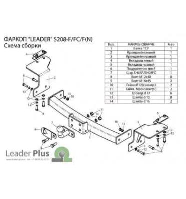 Фаркоп SsangYong Actyon Sports (QJ) 2006- 2.0тонны Лидер Плюс